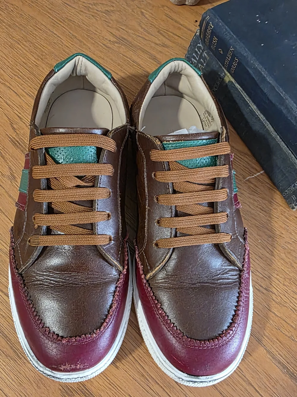 Elephantito Leather Colorblock Sneakers Kids US 4 EU 35 Brown Burgundy Lace Up